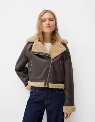 Chaqueta biker de borreguito sintético