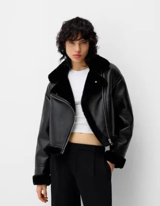 Chaqueta biker de borreguito sintético