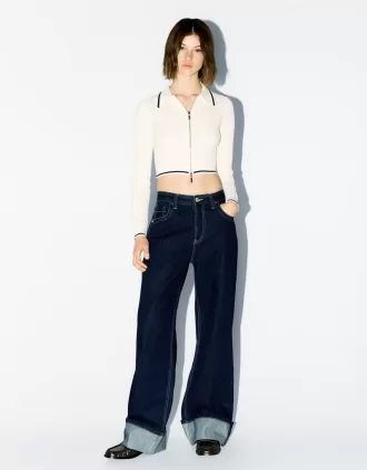 Chaqueta con cremallera y cuello polo de punto trenzado