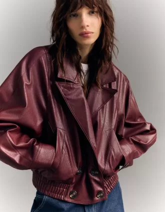 Chaqueta cruzada efecto piel