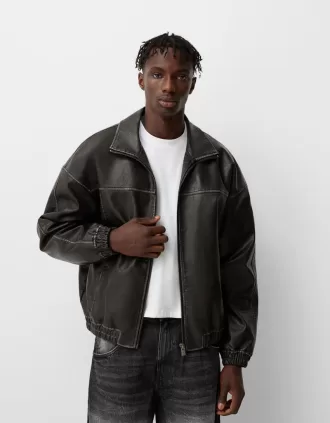 Chaqueta efecto piel desteñida