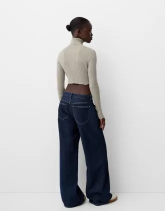 Jersey crop canalé cuello alto