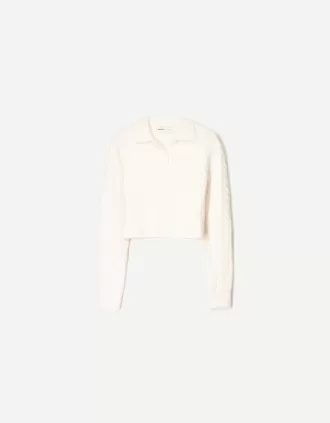 Jersey de punto trenzado con cuello tipo polo