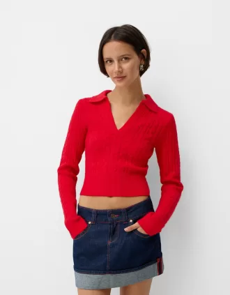 Jersey de punto trenzado con cuello tipo polo