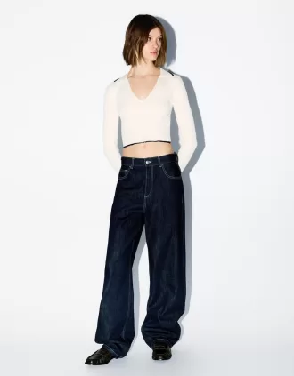 Jersey de punto trenzado con cuello tipo polo