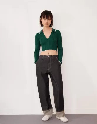 Jersey de punto trenzado con cuello tipo polo