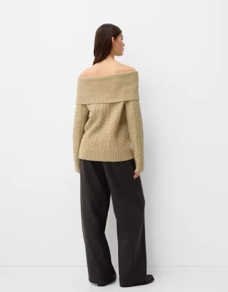 Jersey de punto trenzado con escote Bardot