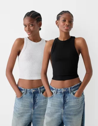 Pack de 2 camisetas canalé sin mangas