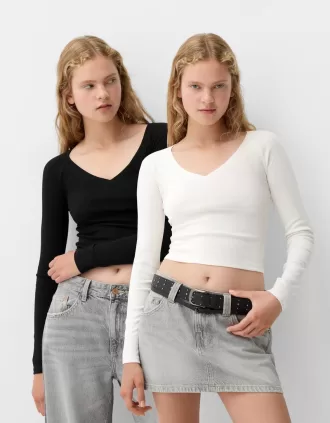 Pack de 2 camisetas manga larga cuello pico