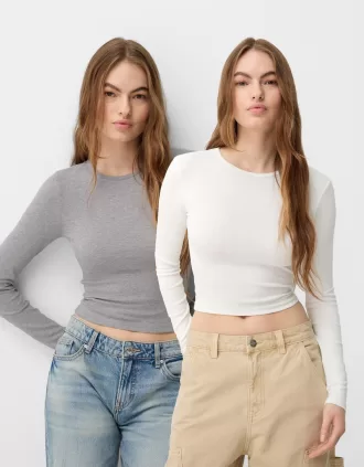 Pack de 2 camisetas manga larga cuello redondo