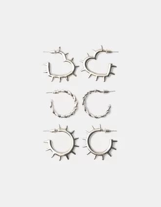 Pack de 3 pendientes de aro estilo grunge