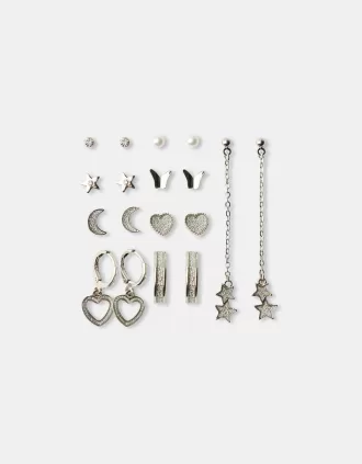 Pack de 9 pendientes de estrella con strass Pack de 9 pendientes de estrella con strass