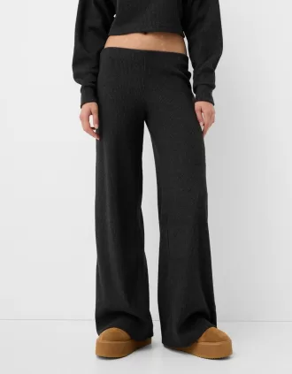 Pantalón ancho canalé tacto suave
