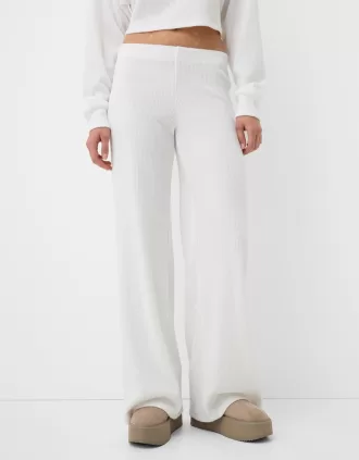 Pantalón ancho canalé tacto suave