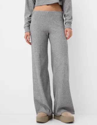 Pantalón ancho canalé tacto suave