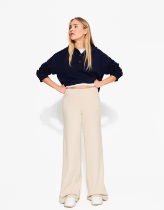 Pantalón ancho canalé tacto suave