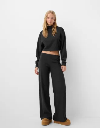 Pantalón ancho canalé tacto suave