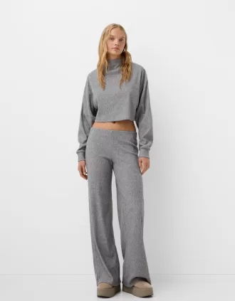 Pantalón ancho canalé tacto suave