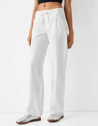 Pantalón recto de algodón con cintura de canalé