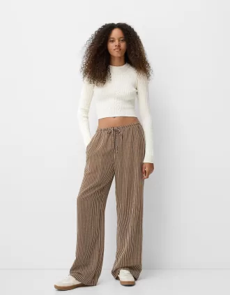 Pantalón recto de rayas con cintura elástica
