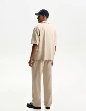 Pantalones deportivos anchos en mezcla de lino