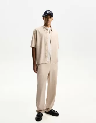 Pantalones deportivos anchos en mezcla de lino