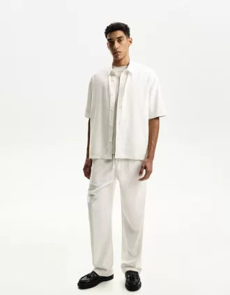 Pantalones deportivos anchos en mezcla de lino
