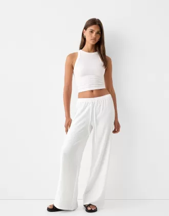 Pantalones rectos con punto waffle