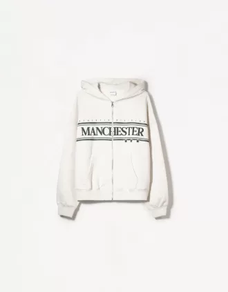 Sudadera con capucha estampada y cremallera