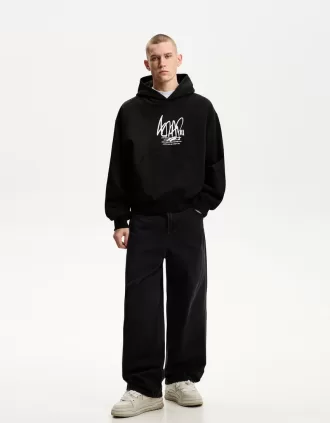 Sudadera con capucha y corte cuadrado estampado