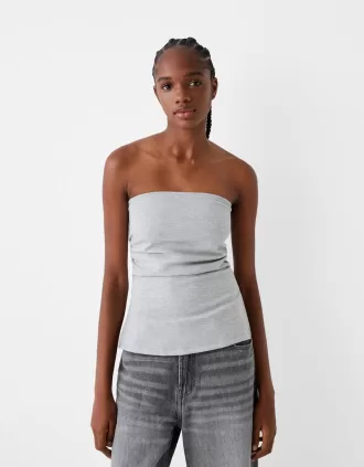 Top bandeau de punto Ponte di Roma con detalle fruncido